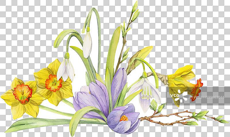 手绘水彩风格的春季构图图片素材