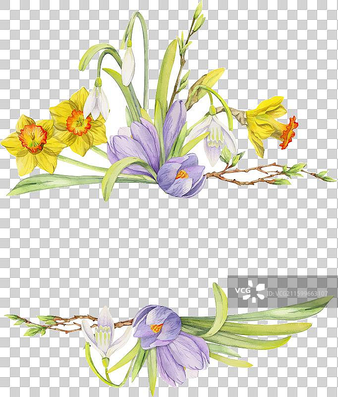 手绘水彩风格的春季组合图片素材