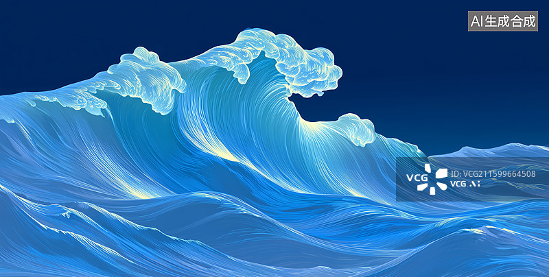【AI数字艺术】蓝色海浪翻滚的海洋景象图片素材