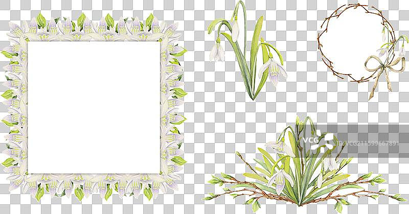 手绘水彩风格的春季构图图片素材