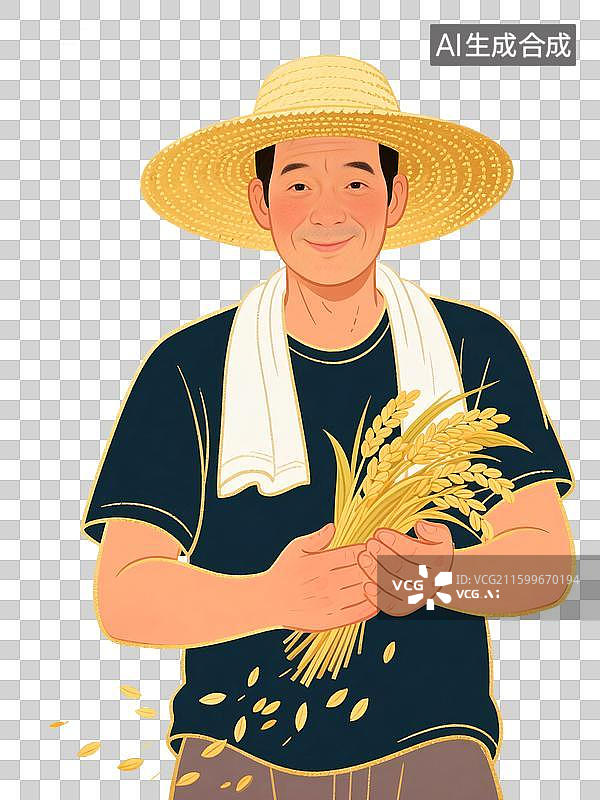 【AI数字艺术】手捧着稻穗的农民，国潮风免扣设计元素图片素材