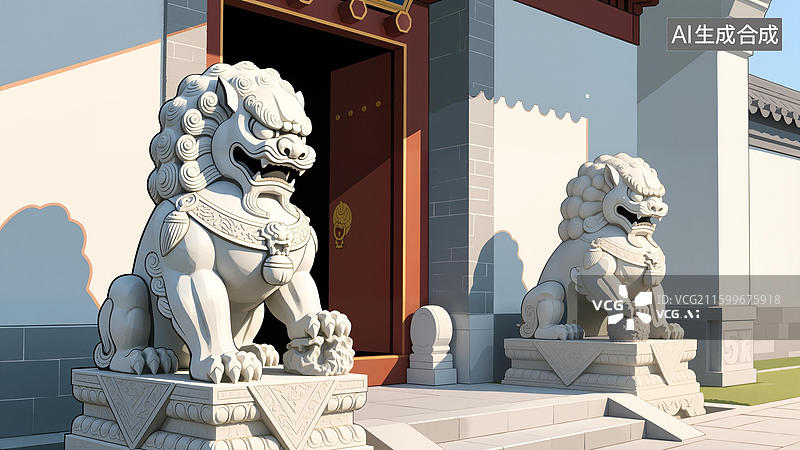 【AI数字艺术】石狮子雕像图片素材