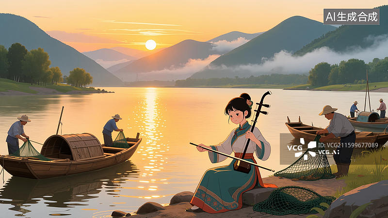 【AI数字艺术】驼铃河畔牧民图片素材