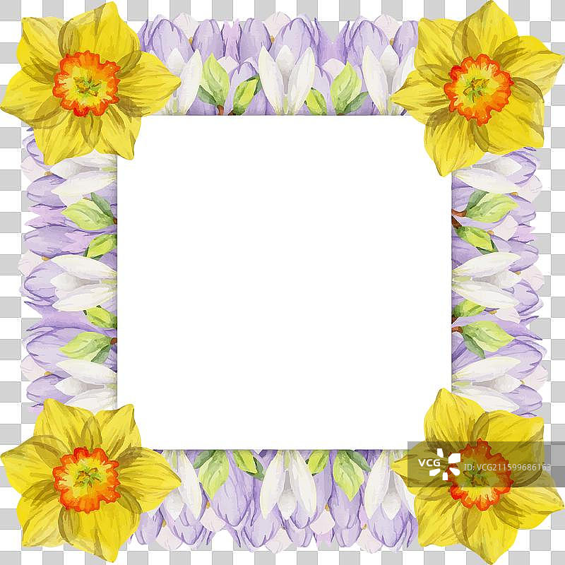 手绘水彩风格的春天主题正方形边框图片素材