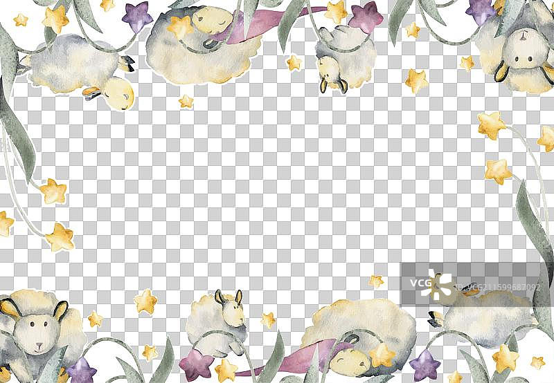 水彩手绘可爱的小绵羊图片素材