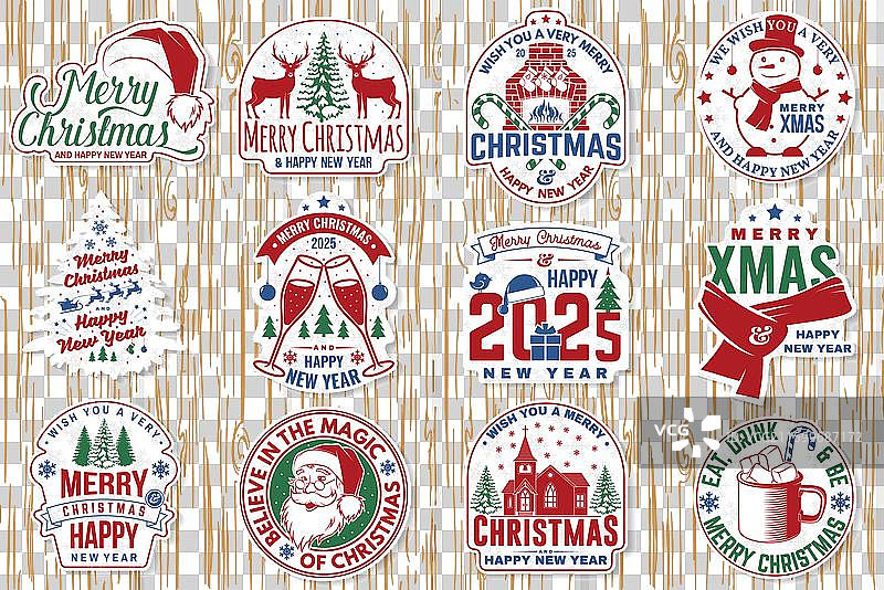 圣诞快乐和2025新年快乐的集合图片素材