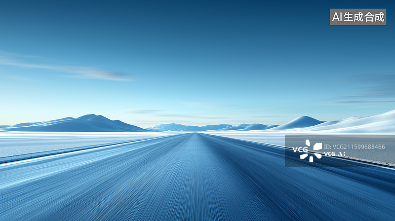 【AI数字艺术】蓝色天空下的冰雪道路图片素材