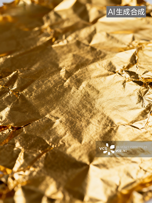 【AI数字艺术】皱巴巴的金色箔片特写图片素材