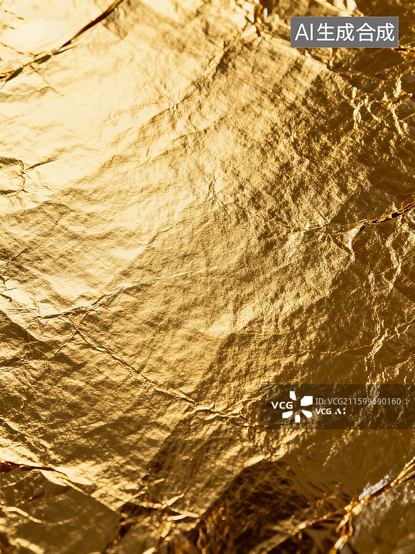 【AI数字艺术】皱巴巴的金色箔片特写图片素材