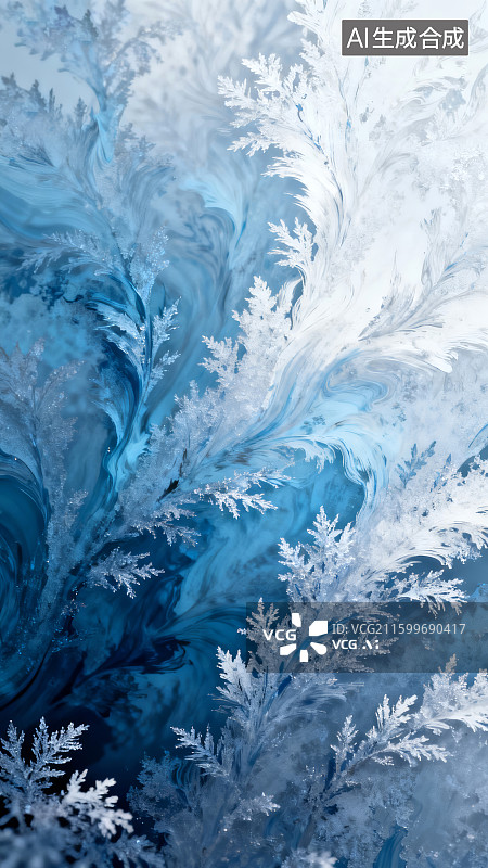 【AI数字艺术】蓝白相间的冰花纹理图片素材