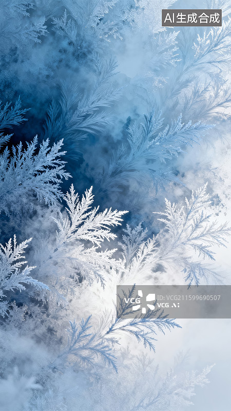【AI数字艺术】蓝白相间的冰花纹理图片素材
