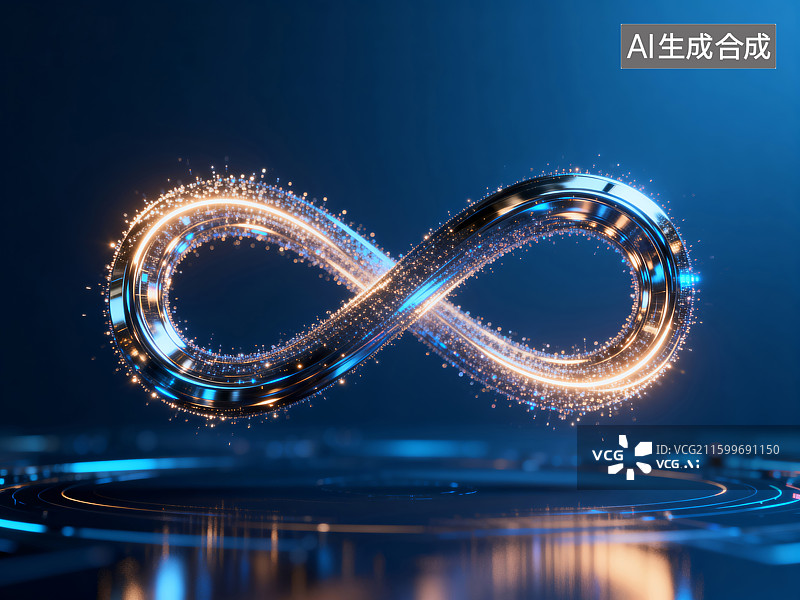 【AI数字艺术】闪耀的无限符号与科技概念图片素材