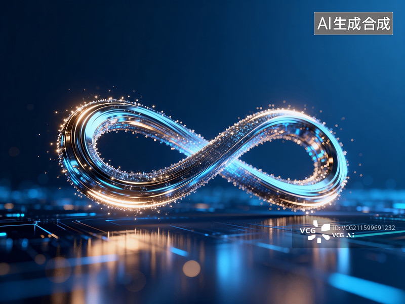 【AI数字艺术】闪耀的无限符号与科技概念图片素材