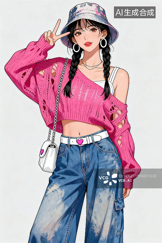 【AI数字艺术】时尚的年轻女性手绘插画图片素材