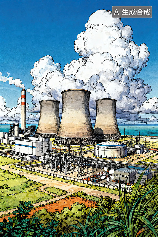 【AI数字艺术】极繁主义复古风核电厂场景图片素材