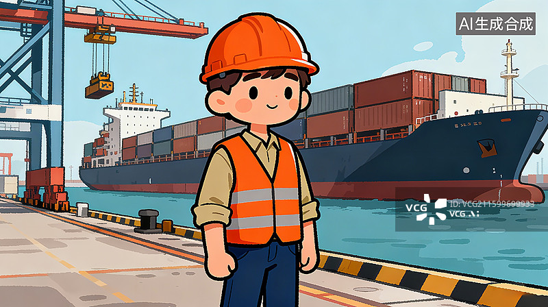 【AI数字艺术】码头工人和集装箱货轮 航运货运 国际物流 贸易战 关税海关 进出口 经济全球化图片素材
