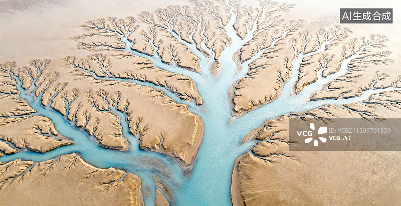 【AI数字艺术】河流分叉地貌俯瞰图图片素材
