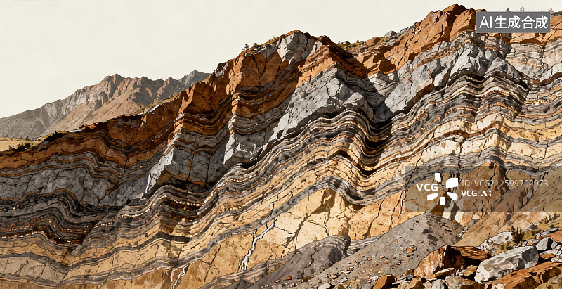 【AI数字艺术】层状岩壁地貌景观图片素材