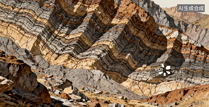 【AI数字艺术】层叠岩层的自然地貌图片素材