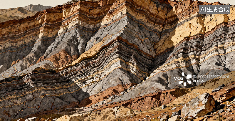 【AI数字艺术】层叠岩层的沙漠地貌图片素材
