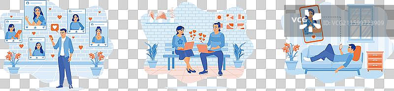 英俊的男子通过智能手机访问在线约会网站图片素材