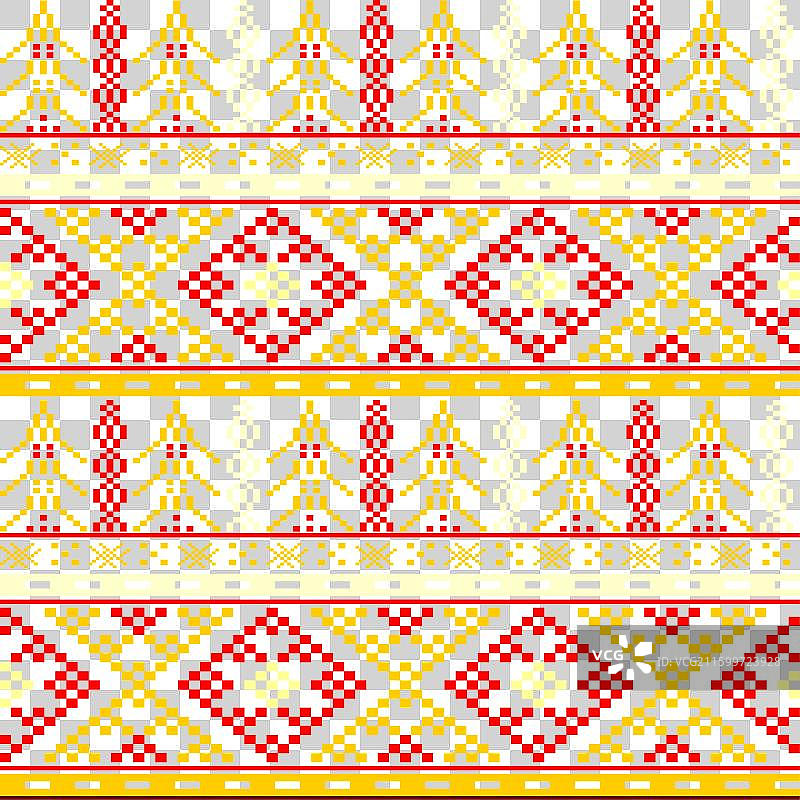 编织无缝几何图案，红色与黄色图片素材