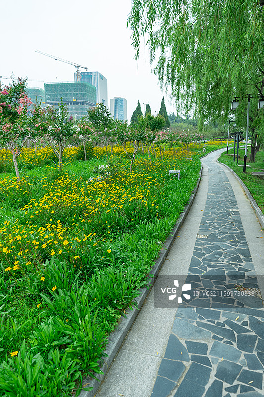 中国城市公园自然风光拍摄主题，中国园林公园花园路，户外白昼无人图像摄影图片素材