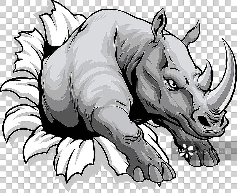 犀牛从纸中走出图片素材