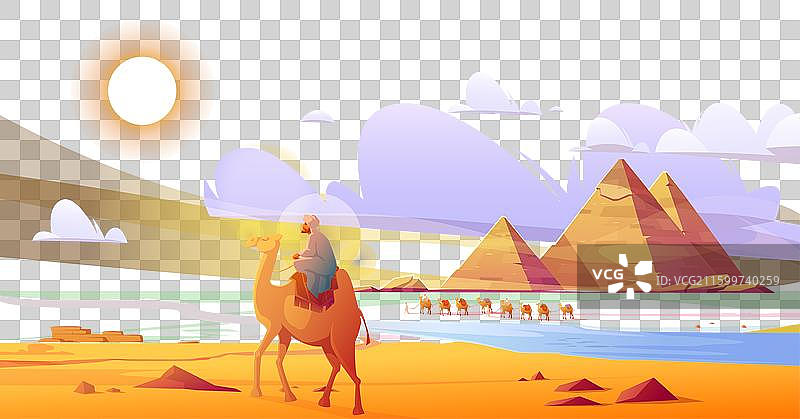 一位男骑手在埃及沙漠中骑着骆驼图片素材