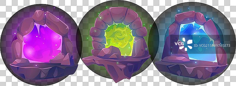 奇幻游戏中带有石头材质的魔法传送门UI，通往太空之门图片素材