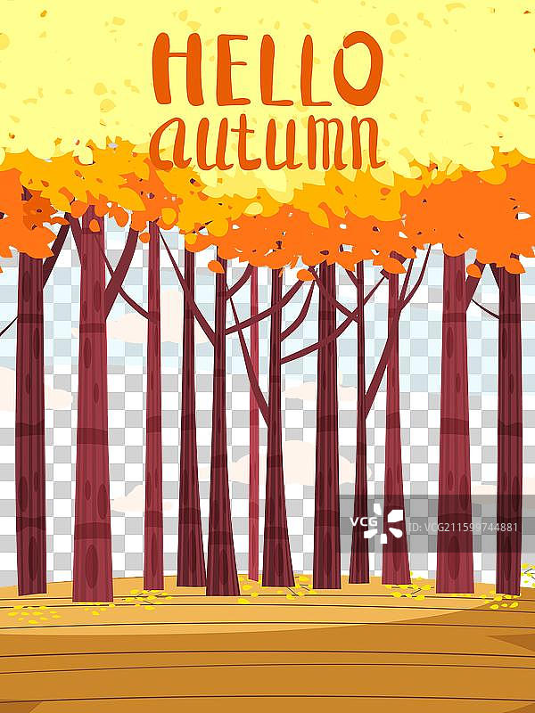 秋季风景海报，秋天的黄叶树图片素材