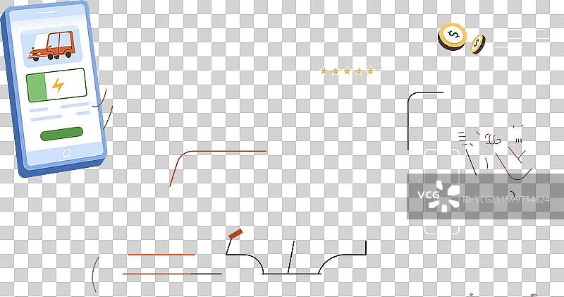 卡通人物在电动汽车充电站为电动汽车充电图片素材