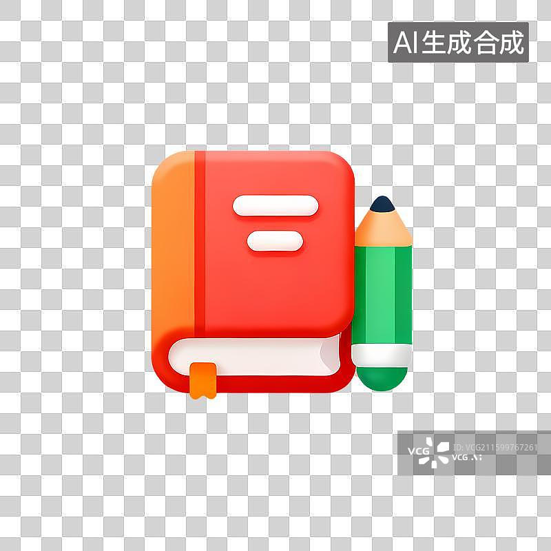 【AI数字艺术】红色书本与绿色铅笔图标图片素材
