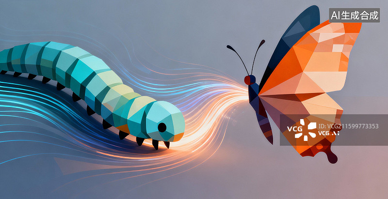 【AI数字艺术】毛毛虫与蝴蝶的蜕变瞬间图片素材