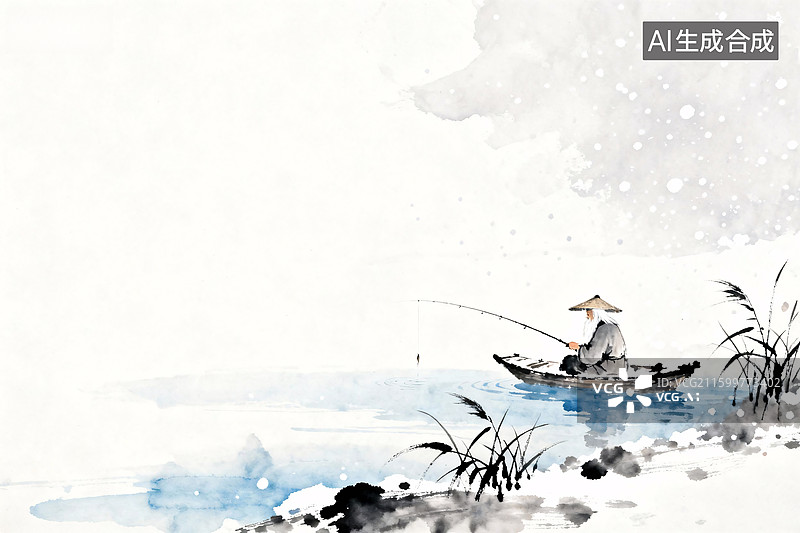 【AI数字艺术】渔翁寒江独钓雪景图图片素材