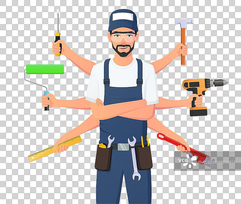 手持多种工具的杂工形象图片素材