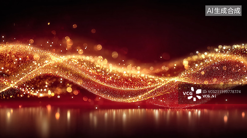 【AI数字艺术】科技感红金抽象线条图片素材