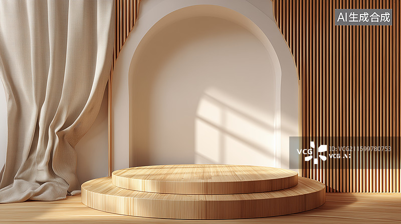 【AI数字艺术】禅意木台竹龛光影图片素材