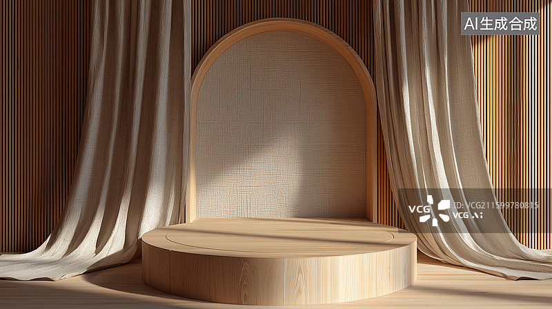 【AI数字艺术】禅意木台竹龛光影图片素材