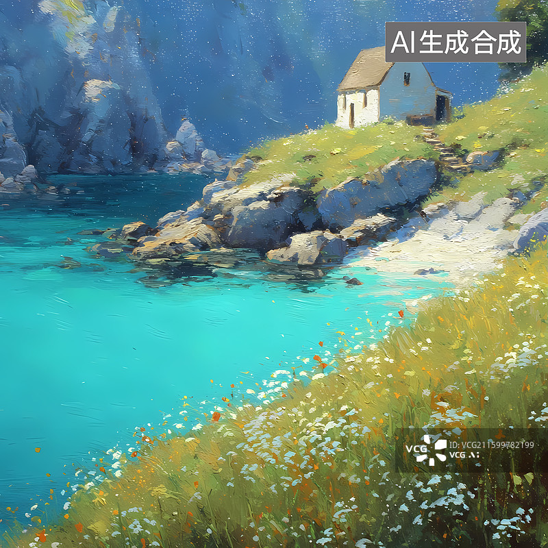 【AI数字艺术】治愈风峡湾农庄插图图片素材