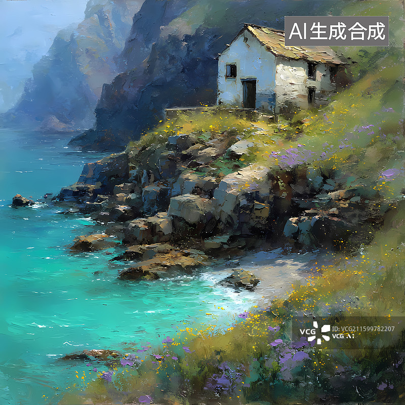 【AI数字艺术】治愈风峡湾农庄插图图片素材