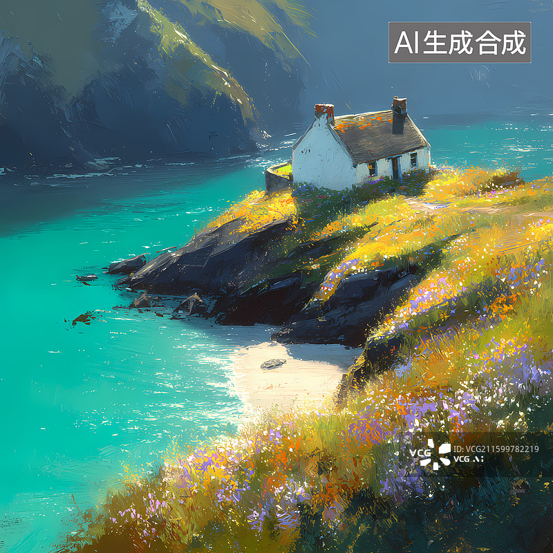 【AI数字艺术】治愈风峡湾农庄插图图片素材