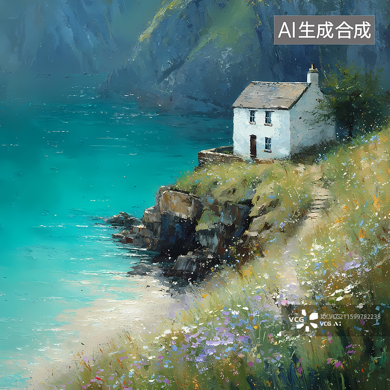 【AI数字艺术】治愈风峡湾农庄插图图片素材