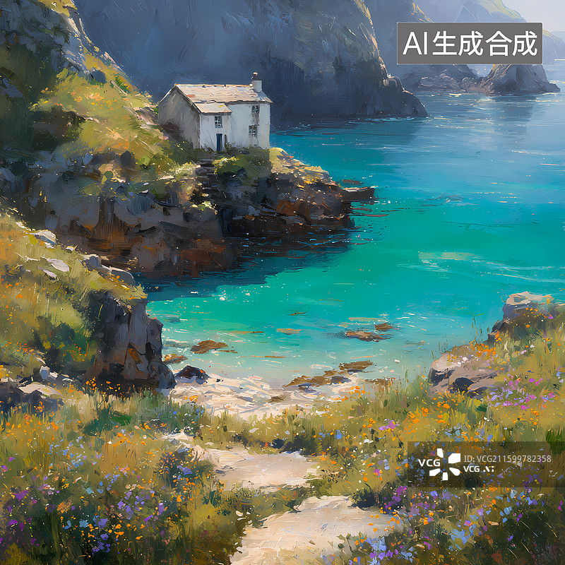 【AI数字艺术】治愈风峡湾农庄插图图片素材