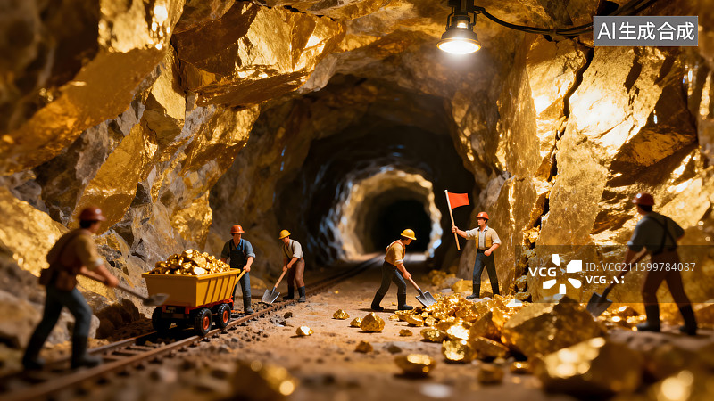 【AI数字艺术】挖金矿微缩场景图片素材