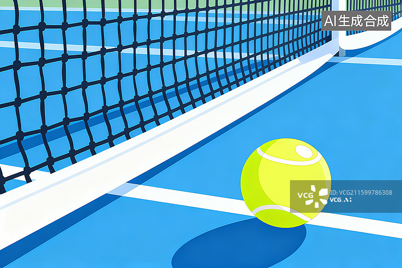 【AI数字艺术】网球运动插图 蓝色网球场 绿色网球图片素材