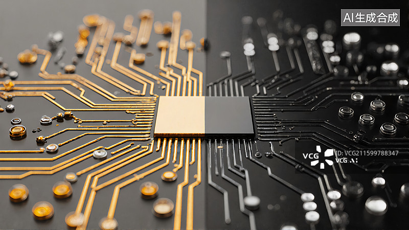【AI数字艺术】电路板芯片连接图片素材
