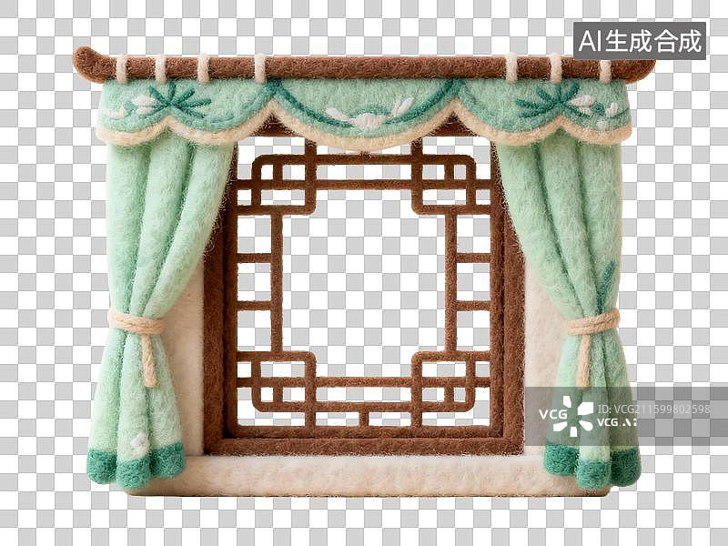 【AI数字艺术】3D毛毡手工国风中式窗户图片素材