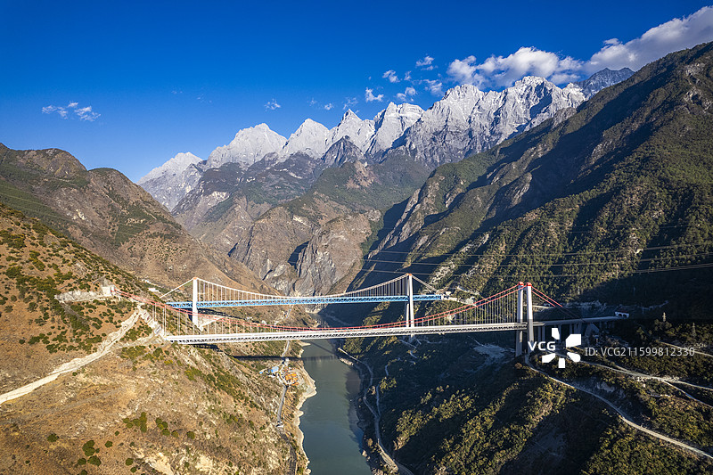 中国云南省迪庆州香格里拉市虎跳峡双虹桥图片素材