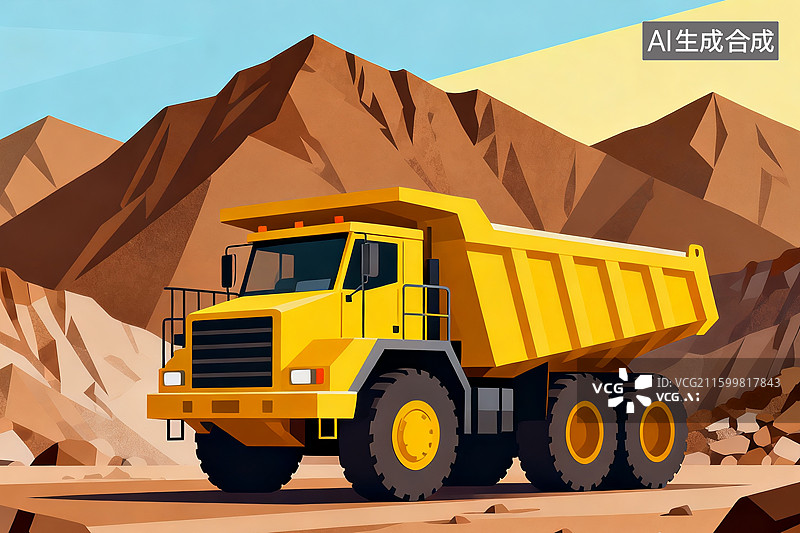 【AI数字艺术】运送矿物的重型卡车 扁平卡通元素 稀土 煤矿 黄金 稀有金属 矿石挖掘图片素材